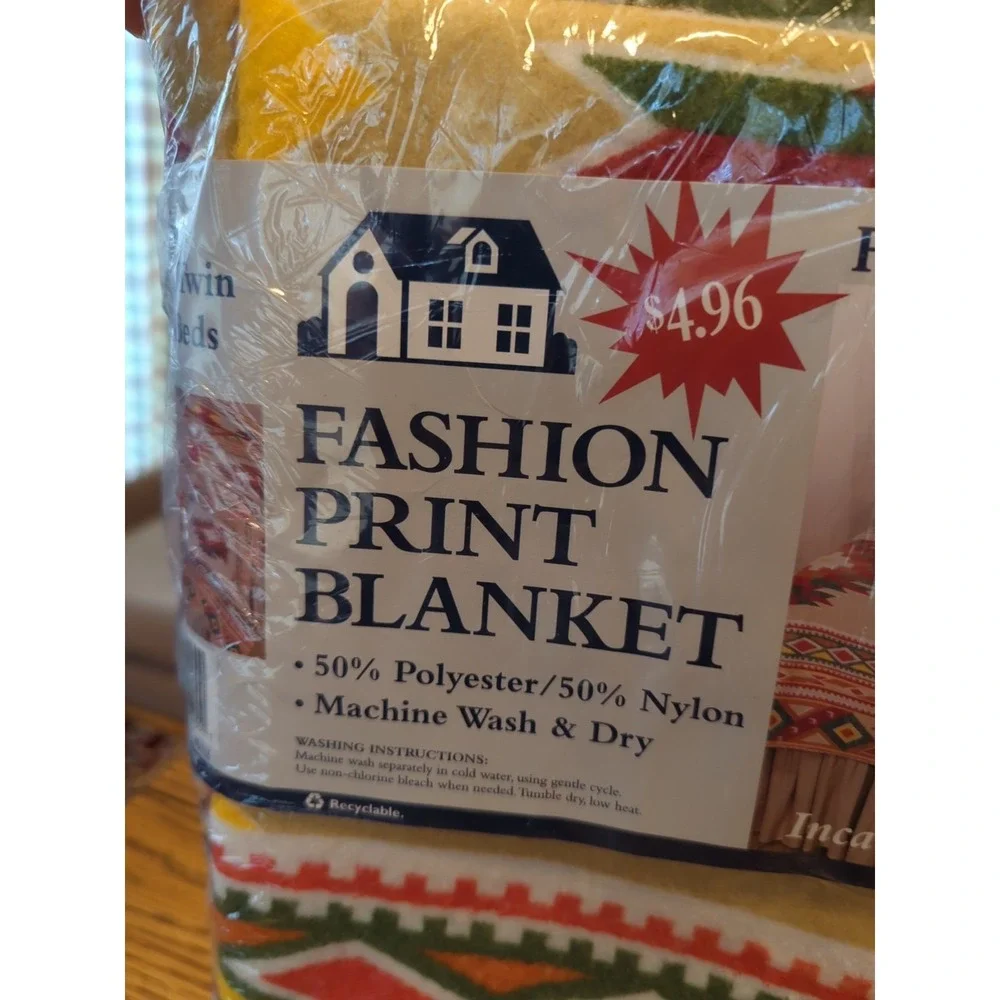 New Old Stock Vintage Fashion Print Blanket Inca Full/Twin 72